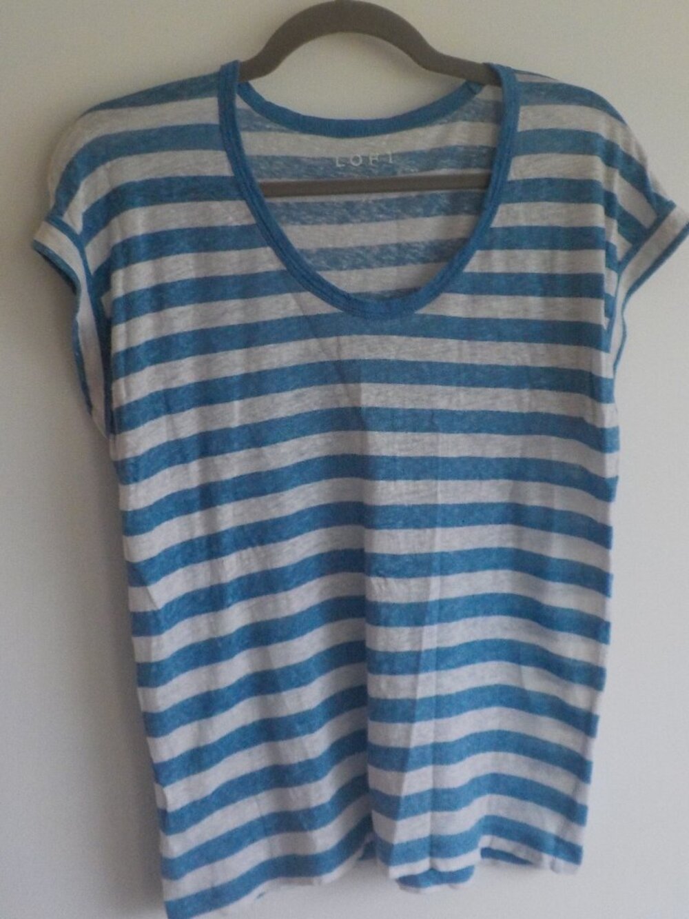 LOFT Top - X-Small - LINEN - Blue White Stripe Sleeveless (2302)